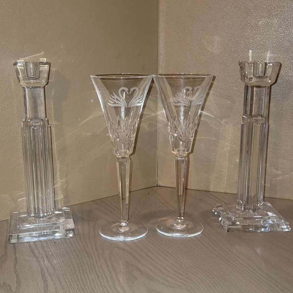 Waterford Crystal Candle Holders And Wine Glasses (Pair) in Clear